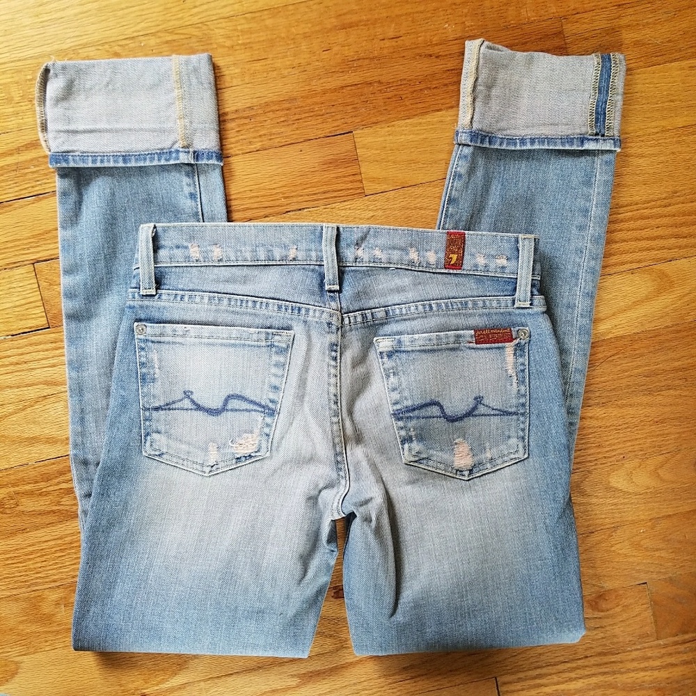 7 For All Mankind Light Wash Skinny Jeans